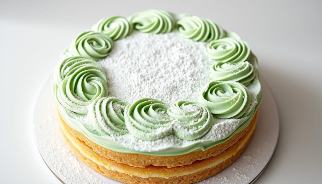 A beautifully decorated Swedish princess cake, showcasing intricate swirls of delicate green marzipan, dusted with a fine layer of powdered sugar to create a snowfall effect. The cake is presented on a crisp white backdrop, with a soft natural lighting illuminating the delicate textures and vibrant colors. The camera captures the cake from a high angle, emphasizing the elegant layers and the precision of the decoration. The overall scene exudes a sense of refinement, capturing the essence of traditional Swedish baking and the artistry of princess cake making. A beautifully decorated Swedish princess cake, showcasing intricate swirls of delicate green marzipan, dusted with a fine layer of powdered sugar to create a snowfall effect. The cake is presented on a crisp white backdrop, with a soft natural lighting illuminating the delicate textures and vibrant colors. The camera captures the cake from a high angle, emphasizing the elegant layers and the precision of the decoration. The overall scene exudes a sense of refinement, capturing the essence of traditional Swedish baking and the artistry of princess cake making.