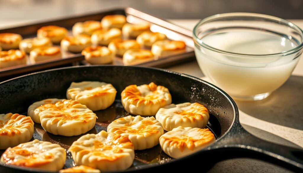Cooking Methods for Egg White Bites: A stylized still life scene depicting various cooking techniques for preparing egg white bites. In the foreground, a cast iron skillet sizzles with perfectly cooked egg white bites, their fluffy texture and golden-brown edges glistening under warm, natural lighting. In the middle ground, a baking sheet holds a batch of egg white bites fresh from the oven, their surfaces lightly browned. In the background, a glass bowl filled with fresh egg whites stands ready for poaching, the translucent liquid casting soft, ethereal shadows. The overall mood is one of culinary mastery, showcasing the versatility of egg whites and the simple techniques to transform them into a delicious, protein-rich snack. Cooking Methods for Egg White Bites: A stylized still life scene depicting various cooking techniques for preparing egg white bites. In the foreground, a cast iron skillet sizzles with perfectly cooked egg white bites, their fluffy texture and golden-brown edges glistening under warm, natural lighting. In the middle ground, a baking sheet holds a batch of egg white bites fresh from the oven, their surfaces lightly browned. In the background, a glass bowl filled with fresh egg whites stands ready for poaching, the translucent liquid casting soft, ethereal shadows. The overall mood is one of culinary mastery, showcasing the versatility of egg whites and the simple techniques to transform them into a delicious, protein-rich snack.